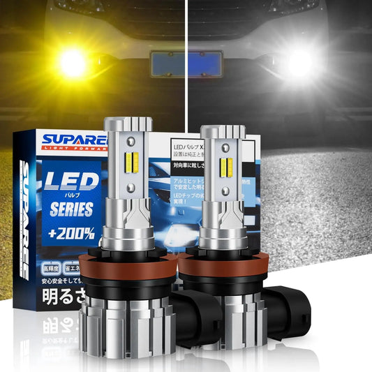 SUPAREE 汽车照明系统 ホワイト/イエロー LED フォグランプ H8 H11 H16  led  爆光  ホワイト6500K/イエロー 3000K 車検対応 一年保証 取付簡単  角度調整可能