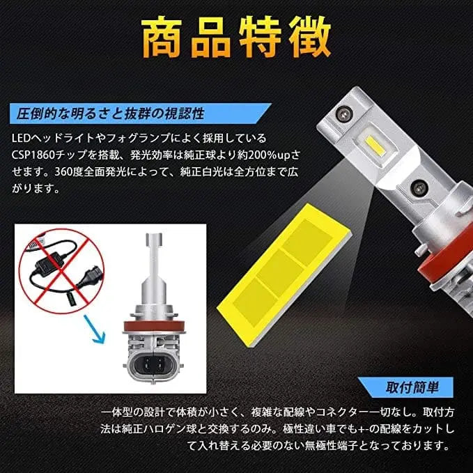 SUPAREE 汽车照明系统 H11 フォグランプファンレス 車検対応 ホワイト 6500K 爆光 led フォグ