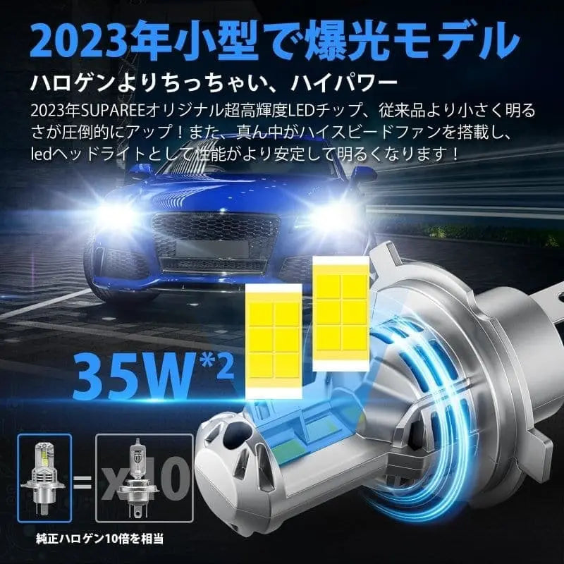 SUPAREE 汽车照明系统 H4 LED ハロゲンサイズ車検対応 爆光 ヘッドライト バルブ2個入り