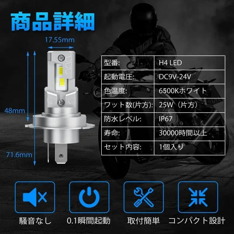SUPAREE ヘッドライト バイク led ヘッド ライト h4 おすすめ 光軸調整済み 6500K 1個入り