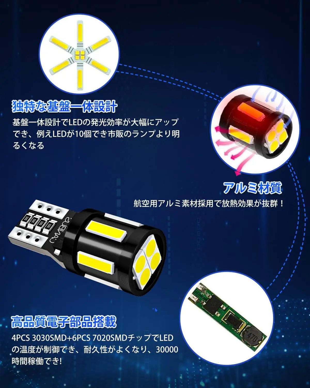 SUPAREE 汽车照明系统 T10 ポジションランプ 爆光 ホワイト 2個 キャンセラー内蔵