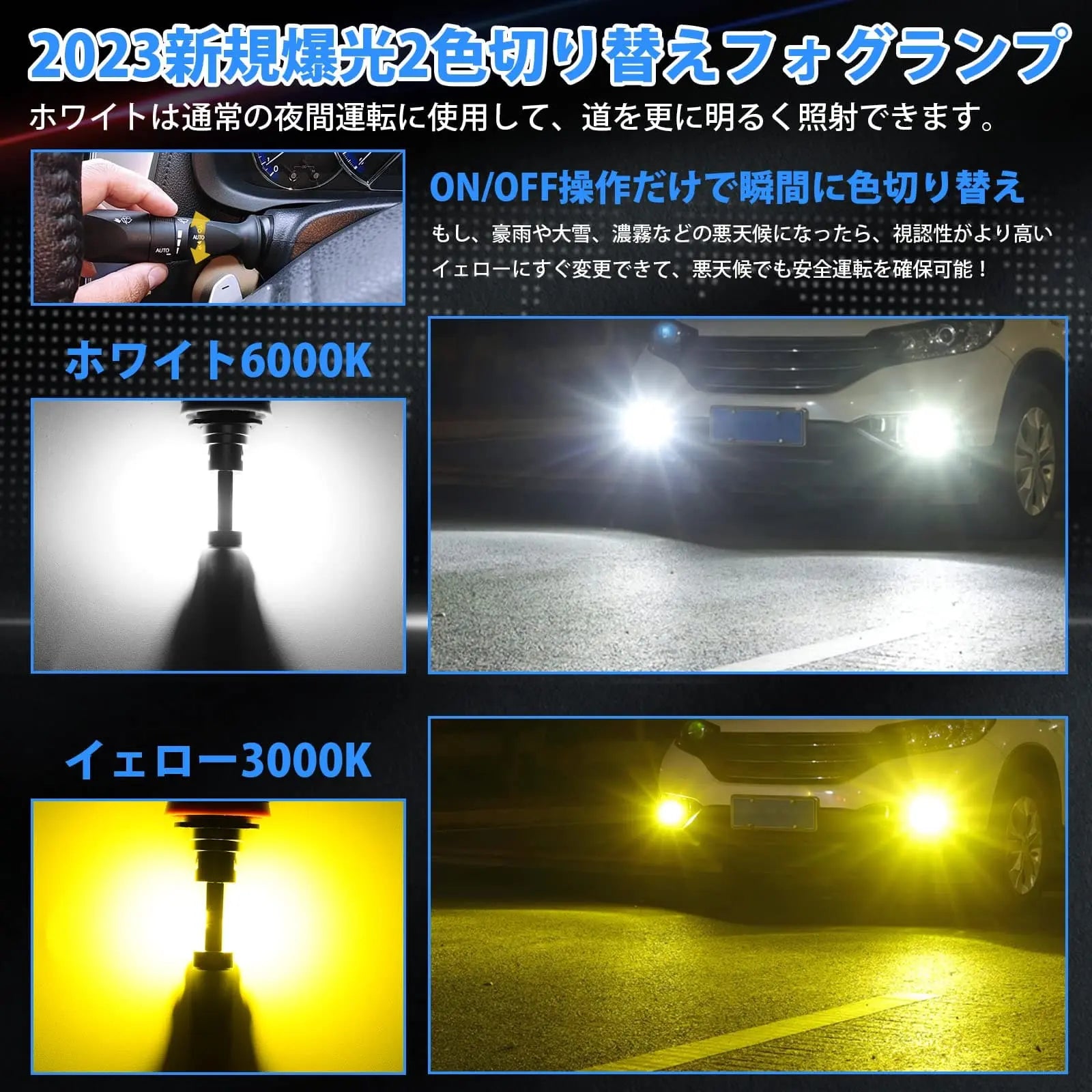 SUPAREE 汽车照明系统 ホワイト/イエロー LED フォグランプ　H8 H11 H16  led  爆光  ホワイト6500K/イエロー 3000K 車検対応 一年保証 取付簡単  角度調整可能