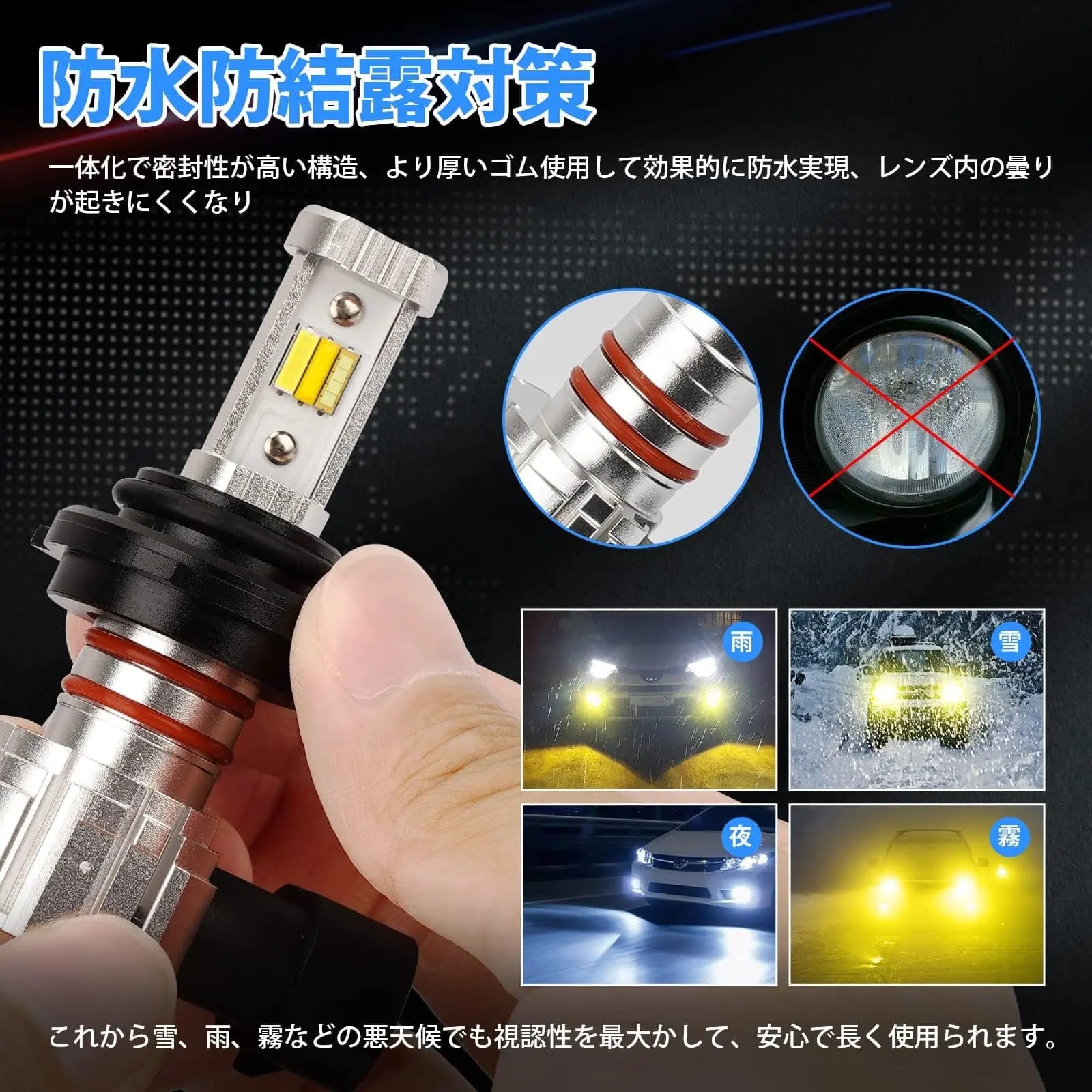 HB3 HB4 9005 9006LED フォグ 3色切り替え 爆光 12000lm 20W*2 2重防水 