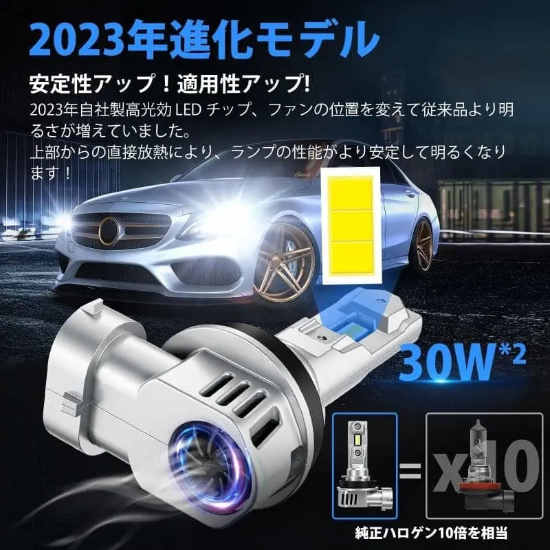 送料無料.. 30W HB3 LED ヘッドライト フォグランプ 6500K ホワイト M3 ハロゲン球と同サイズ PHILIPSチップ 新車検対応 M3-HB3 2個