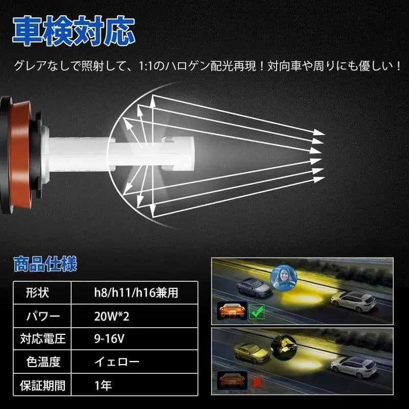 SUPAREE 汽车照明系统 LED フォグランプ　H8 H11 H16  led  爆光  イェロー 3000K 車検対応 一年保証 取付簡単