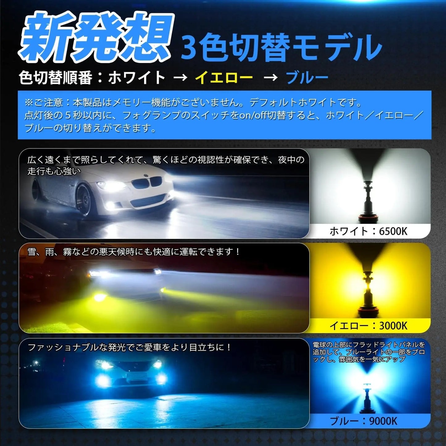 SUPAREE 汽车照明系统 LED フォグランプ　H8 H11 H16  led   爆光 フォグ 3色切り替え 新基準車検対応
