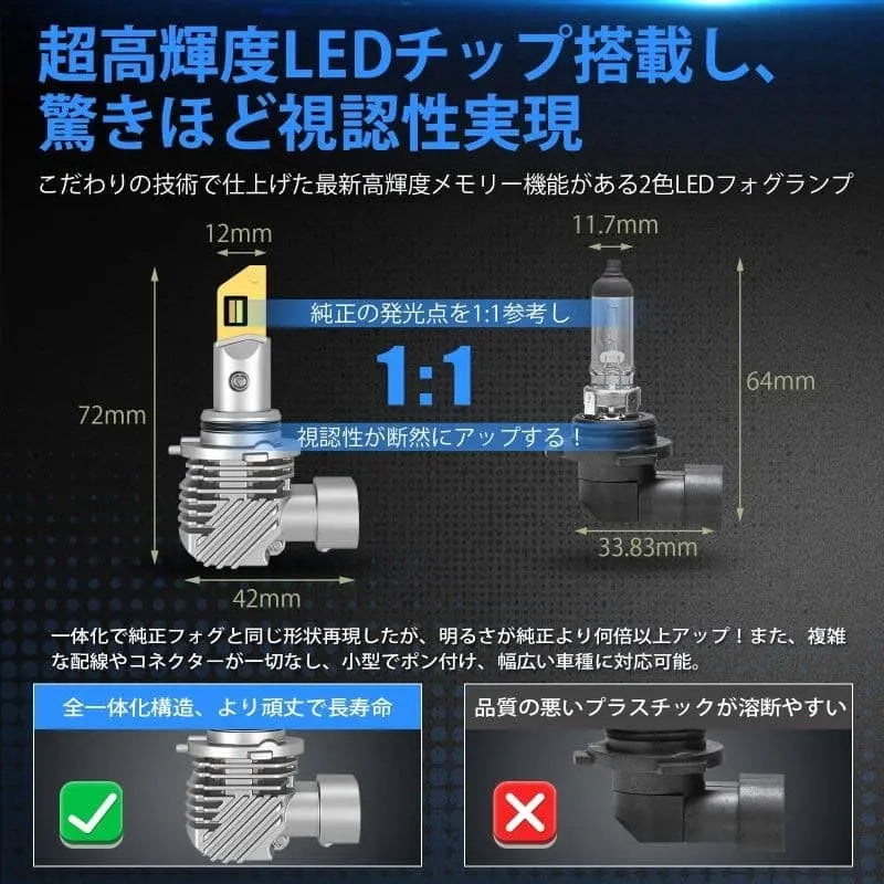 SUPAREE 汽车照明系统 hb4 led フォグランプ 2色切り替え 9006 爆光 フォグメモリー機能付き